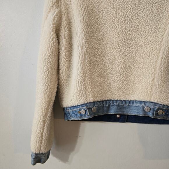 Anthro Pilcro and the Letterpress Sherpa Denim Jacket Cream Blue Size S Small - Picture 9 of 12